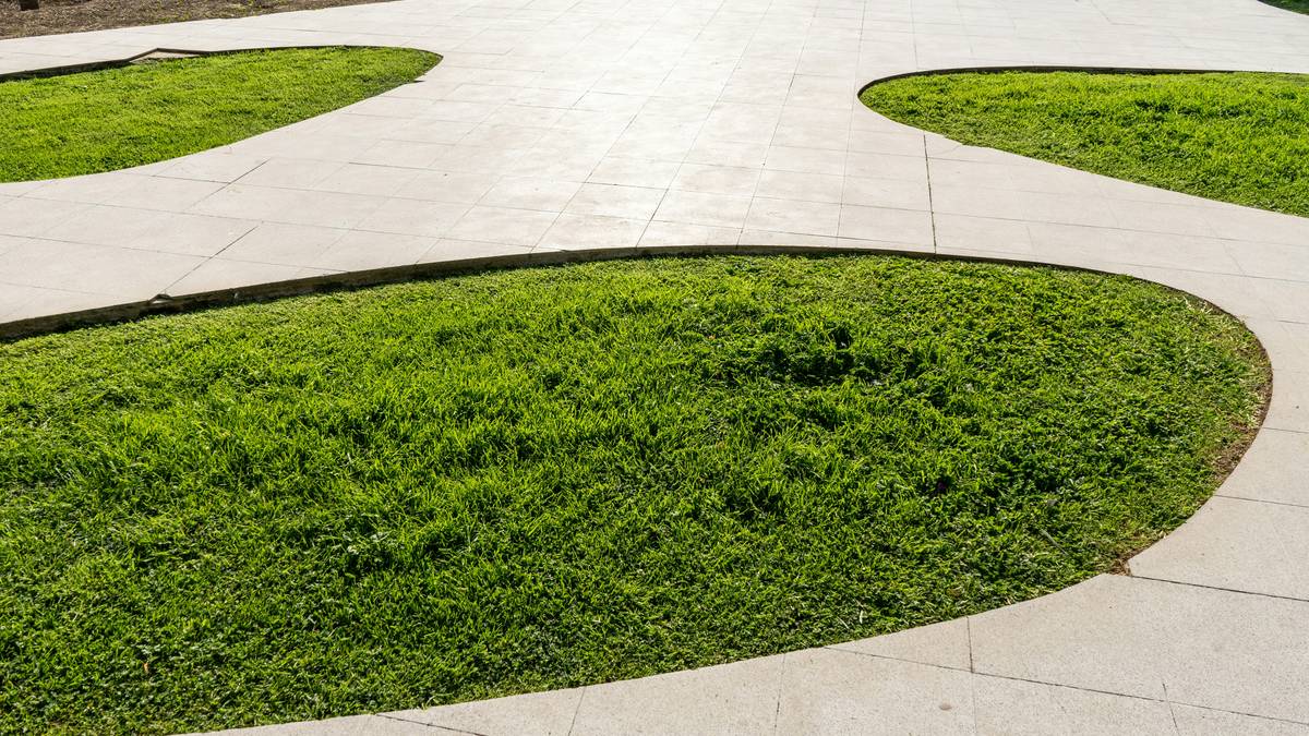 Metal garden landscape edging lowes installation showing clean separation between lawn and flower bed